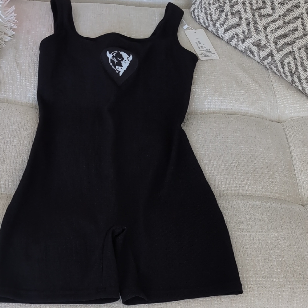 Stylish Black Romper with Bull Design